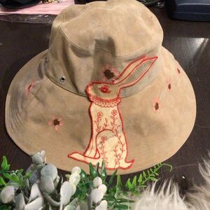 NEW! Upcycled Boho Scope faux suede Embroidered Bunny Suede Bucket Hat - Tan
